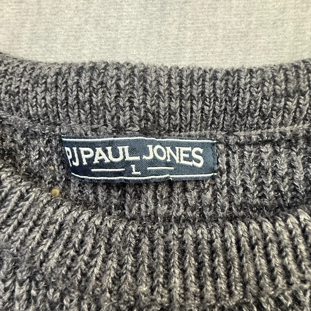 PJ Paul Jones Mens‎ Gray Marl Ribbed Knit Crewneck Sweater Size Large Charcoal
